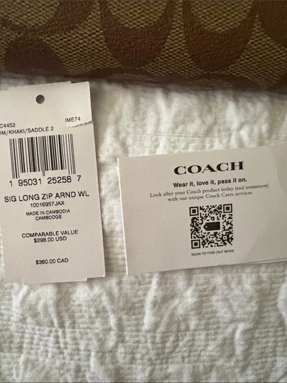 Coach Brown Signature Zip-Around Wristlet Wallet with Gold Logo